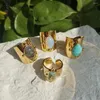 Cluster anneaux vintage noire émail croix chunky ring's ring verte natural pierre dorée couleur mère de perle ouverte pour femmes bijoux