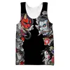 Herrtankstoppar retro japanska samurai rustning mask tatuering herrar tank top harajuku modetank topp 3d tryck ärmlös t-shirt cool lös tank topl2404