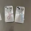 Caisses de téléphone portable Case de couverture de pendentif Bowknot Pearl Silvery Pearl pour iPhone 15 14 13 12 11 Pro Max Téléphone J240426
