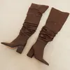Boots Fashion American Pointy Toe plissée Long Sexy Over Knee High pour les dames Great Quality Chunky Heel Taille 10.5