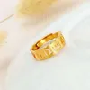 Anillos de racimo Gold Hollow Hollow Seis personajes Ring Real Word Ring Vintage Men's Lucky Faith in Wealth Jewelry Apente ajustable