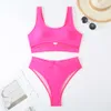 New Style Swimsuit Solid Color Nylon Sexy Hollow Split Swimsuit for Women's Swimwear