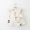 Robes de fille Summer Girls Robe bébé fille dessin animé panda bambou imprimé petite manche volante boucle coussin