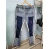 Mäns jeans nödställda stänk bläck flare urban streetwear patch mens graffiti wide hip hop wash blue smal fit q240427