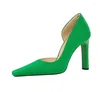 Dress Shoes 11cm High-heeled Chunky Heels Pointed Side Hollow Red Wedding Women Green