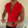 Men's Tank Tops Mens fashionable summer beach style sleeve zippered hooded T-shirt casual beach vest hooded beach sun protection suitL2404