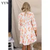 Casual Dresses Fairy Elegant Women Fall Dress For 2024 Print Long Sleeve V Neck Vestidos Vacation Party Ladies Girls Frock Femme Costume