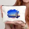 Cosmetic Bags Dubai Dublin Ireland Dubrovnik Croatia Watercolor Ink Oil Painting Canvas Makeup Toilet Bag Pencil Case Zipper Pouch