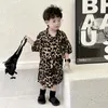 Clothing Sets 2024 Children's Suit Boys Summer Clothes Baby Short Sleeve Single Breasted Leopard Print Shorts Loose Kid 2pcs Set Outfits