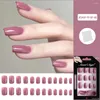 False Nails 24 Pcs Glossy Medium Square Press On Rose Red Solid Color Fake Artificial Finger Manicure Reusable