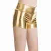 Kvinnors shorts Yrrety Vuxen Silver Metallic Shorts Rave Booty Shorts Mid midja Cheer Shorts Pu Shiny Dance Woman Push Up Tights Gymkläder D240426