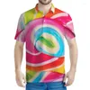 Polos masculinos coloridos lollipop padrão pólo Men 3d Candy estampado de manga curta camisetas infantis de verão harajuku tops de botão de botão de botão