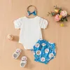 Kledingsets geboren Baby Girl Baseball Outfit korte mouw Batter Swing Romper Shorts Hoofdband Zomerkleding