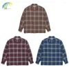 Camisas casuales para hombres Blue rojo marrón marrón hombres verano hawaiian wacko maria a cuadros camisa de manga larga camisa de manga larga de gran tamaño