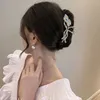 Saç klipsleri Barrettes Yeni Siyah Yaprak Rhinestone Saç Pençesi Sabah Glory Kristal Saç Klipsi Zarif Kadın Saç Kip Klip Saç Accessoires 240426