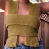 Damestanks dames mouwloos shirt mode mode vrouwelijk diy variëteit vorm onregelmatige vaste kleur gebreide bandage vest tops trui shirts voor