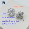 Brincos de flor de moda 925 prata D cor Moissanite Diamond Ear Stud 15mm Push Brincos para homens e mulheres