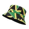 Breda brimhattar Bucket Bocca Jamaica Hat Flag Panama Fisherman Mens and Womens National Tryckt Double Reversible Summer Bob Gorilla Q240427