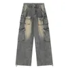 Dżinsowe dżinsy multi-kieszeń Design High-Street Cargo Cargo Pants Women Summer szerokopasmowy trendowy niszowy niszowy zmywalny work Y2K