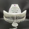 Berets Rhinestones Bride Hat Western Cowboy Cap Halloween Costume Y1ua