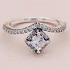 Clusterringen Originele vierkante schittering Wishbone met Crystal for Women 925 Sterling Silver Ring Wedding Party Gift Diy Europe Sieraden