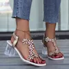 Casual Shoes 2024 Summer Women Sandals Pvc Crystal Flower Decoration Chunky Heel Ladies Back Strap Fashion Female