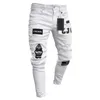 Heren jeans heren elastische scheur strakke fiets bh cartoon bedrukte jeans beschadigde gat slanke denim hoge kwaliteit hiphop zwarte jeansl244