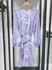 Casual Dresses 2024 Ladies Lantern Sleeve Lace-Up Robe eller Blue Elegant Women's Purple Mini Dress Polka Dot Printed Ruffle Trim Shirt