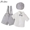 Clothing Sets Little Boys Summer Gentleman Suit Birthday Wedding Party Formal Outfit Short Sleeve Bow Tie Shirt With Suspender Shorts Hat