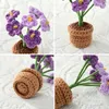 Decoratieve bloemen kunstmatige haakplant planten pot tulpen bloem afgewerkt hand geweven breien potted planten auto decoratie ornament