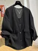 Kvinnors blusar V-Neck Thin Jacket Summer Long Sun Protection Top Blusas Mujer de Moda 2024 Vintage Black Shirts Chic Blouse