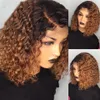 Ombre Curly Short Bob Wig Brazilian Curly Human Hair Wigs 13x1 T ЧАСТЬ ДИНЕ В КУРБИ