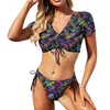 Frauen Badebekleidung Tropischer Palmblatt Bikini Badeanzug Schub -Up Green Print Set Vintage Custom Badeanzug sexy Surf Beachwege