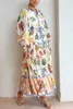 Casual Dresses Canwedance Retro Maxi Dress Lantern Sleeve Spring Tie-Waist Single Breasted Animal And Fruit Printed Vintage Vestidos