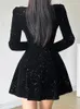 Lässige Kleider klammernder hochwertiger französischer Samt Ballsaal für Frauen Herbst Winter 2024 Elegant Luxus Langarm A-Line Mini Kleid