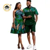 Ethnische Kleidung Sommer afrikanische sexy Neckholderkleider für Frauen passende Männer Outfits Top -Shirt und kurze Hose -Sets Bazin -Paar Kleidung 24c028