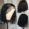 Syntetiska peruker Deep Wave 180% densitet Pre Picked Side Bob 13 * 4 Spets Front Brasilian Virgin Black Hair Wig Q240427