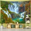 Tapestries Maple Leaf Forest and Waterfall Landscape Painting Tapestry Wall Hanging Art Nature Plant Boho Dormitory Living Room Decor