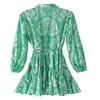 Fashion Green Marile Shirt Belt Woman Ruffle Vintage Robe imprimé Femmes Hobe Brave Mini Robes Longues Robes 220526 Casual for OXJGQ