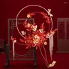 Fleurs de mariage Janevini Luxury Bridal Hand Fans Red Metal Feuilles Sparkly Bouded Chinese Bouquet Brides Holder Fan Ramo de Boda