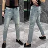 Designer Jeans Mens Spring/Summer Nine point Jeans, Men's Net, Popular Brand, Fashionable Small Feet Pants, Simplified European High Grade Washed Business Casual Pants