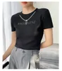 Women's T Shirts DUTRIEUX 2024 High Waist Short T-shirt Skinny Slimming Sleeve Design Chain Decoration Fashion Letter Slim Top