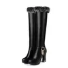 Bottes automne et hiver la tête ronde zipper frange peluche talon épais talon élevé des femmes sur le genou plus taille 33-43