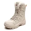 Botas talla grande 36-46 Combate de cuero militar para hombres y mujeres pelos pelos de invierno nieve al aire libre Artadines zapatos