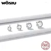 Stud Earrings Wostu 925 Sterling Silver Minimalist Set Stone CZ Dazzling Fashion 3 Pairs 4mm 5mm 6mm Diameter Jewelry