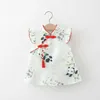 Robes de fille Summer Girls Robe bébé fille dessin animé panda bambou imprimé petite manche volante boucle coussin