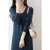 Casual Dresses Wool Seamless Long Skirt Autumn And Winter Elegant Women's Pullover High End V-Neck Sweater Knitted Loose N118