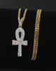 Necclana ankh d'oro gioielli egiziani hip hop pendente bling rhinestone chiave di cristallo per la vita collana argentata in argento catena cubana1850461