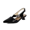 Casual Shoes Plus Size Glossy Patent Leather Pointed Low Heeled Side Hollowed Out Sandals Round Sewing Office Women's