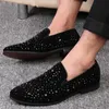 Zwarte spikes merk herentoers loafers luxe schoenen denim en metalen pailletten hoogwaardige casual mannen 240410